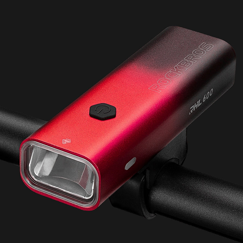 Rockbros RHL600 Super Bright Bike Headlight Night Safety Bicycle Front Light Flashlight USB Rechargeable IPX6 Waterproof Torch - Gradient Red