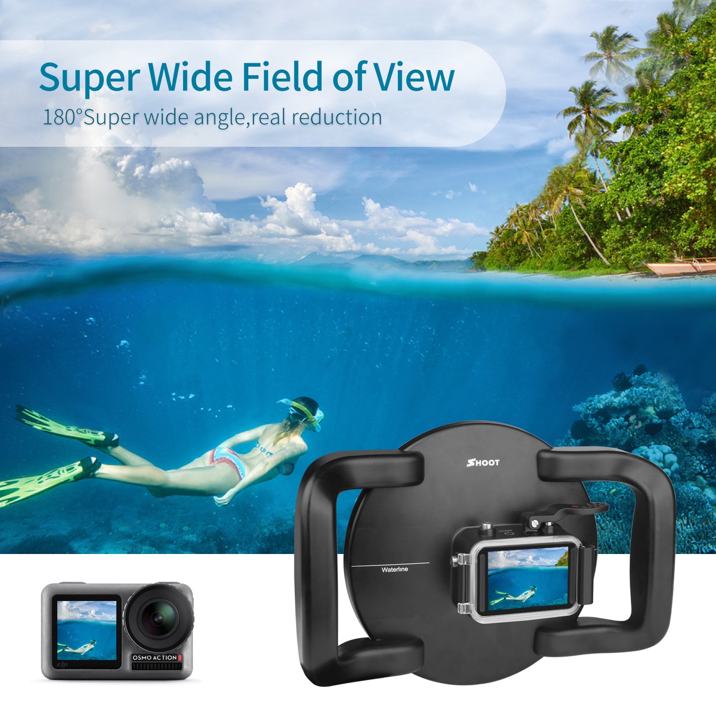 SHOOT Dual Handheld Dome Port Waterproof Diving Housing Cover for DJI Osmo Action Camera