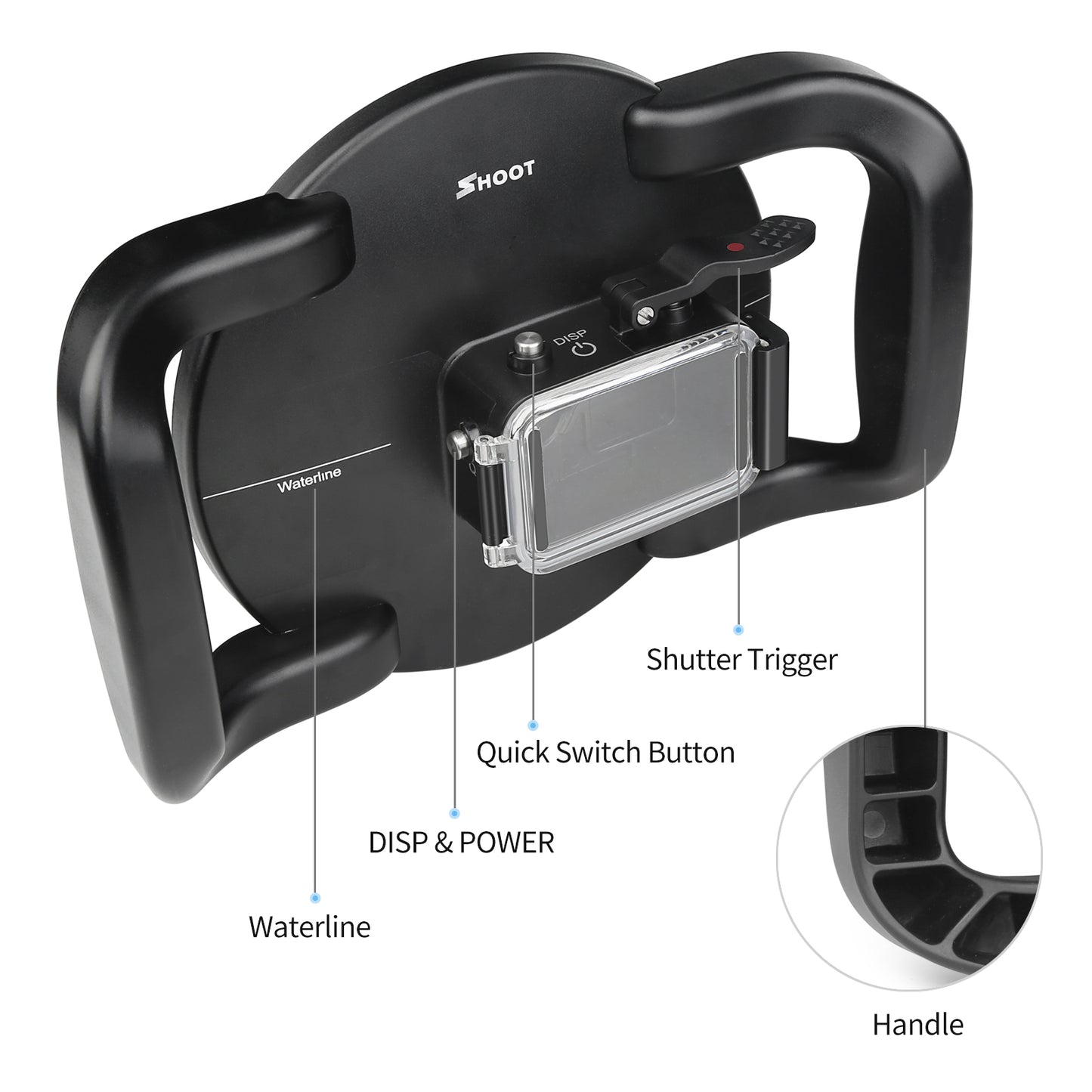 SHOOT Dual Handheld Dome Port Waterproof Diving Housing Cover for DJI Osmo Action Camera