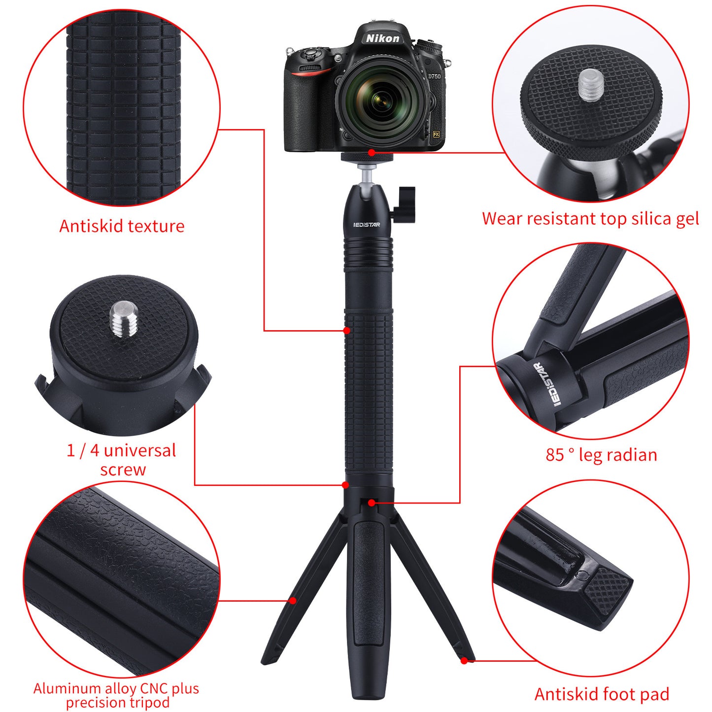 LEDISTAR DX-06 Handheld Extendable Selfie Stick Tripod Stand for Gopro Max DJI Osmo Action Insta 360