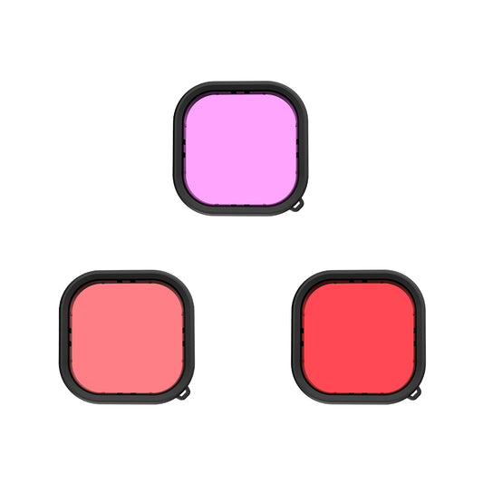 Uniqkart 3 in 1 Waterproof Case Filters for GoPro Hero 9 / 10 / 11 Red / Pink / Purple Lens Filter Set