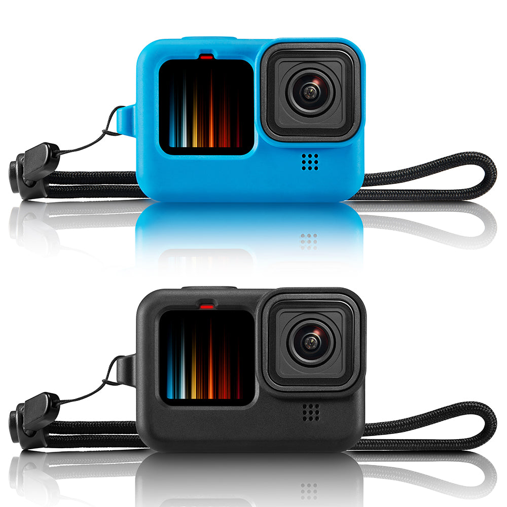 Silicone Case Protector Cover + Lens Cap + Lanyard for GoPro Hero 9 Action Camera - Blue