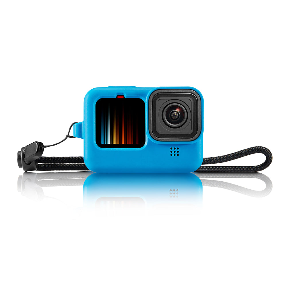 Silicone Case Protector Cover + Lens Cap + Lanyard for GoPro Hero 9 Action Camera - Blue