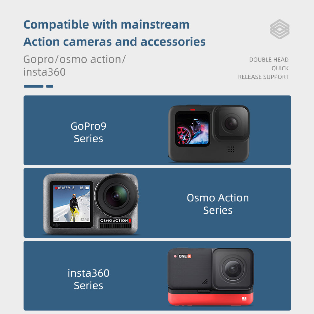 Uniqkart GP-BPM-005 360 Degree Rotate Quick Release Buckle Base Adjustable Double J-hook for GoPro Osmo Action Camera