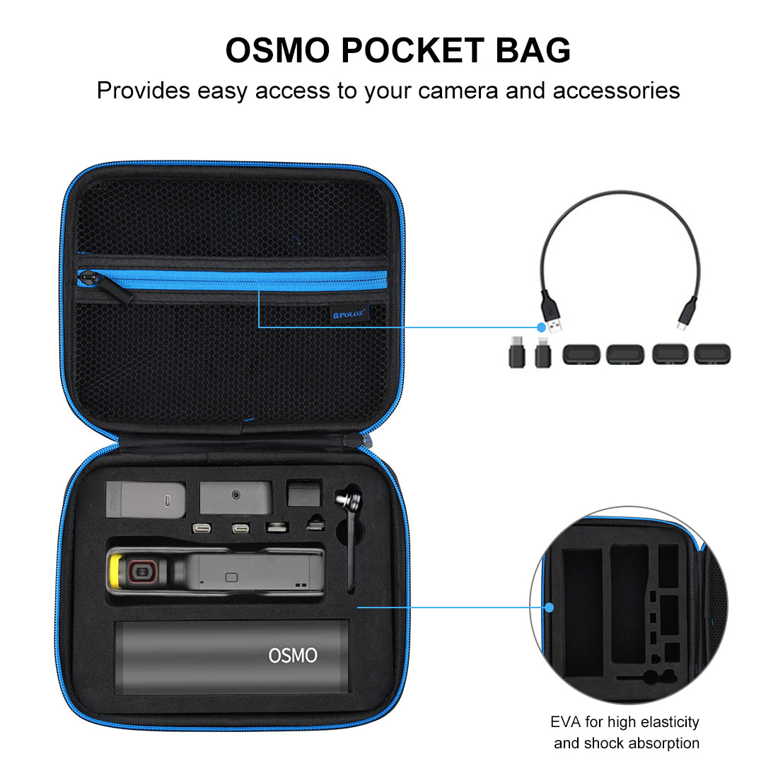 PULUZ PU551B Waterproof Travel Portable Bag Hard EVA Storage Box for DJI OSMO Pocket 2 Handheld Gimbal Camera