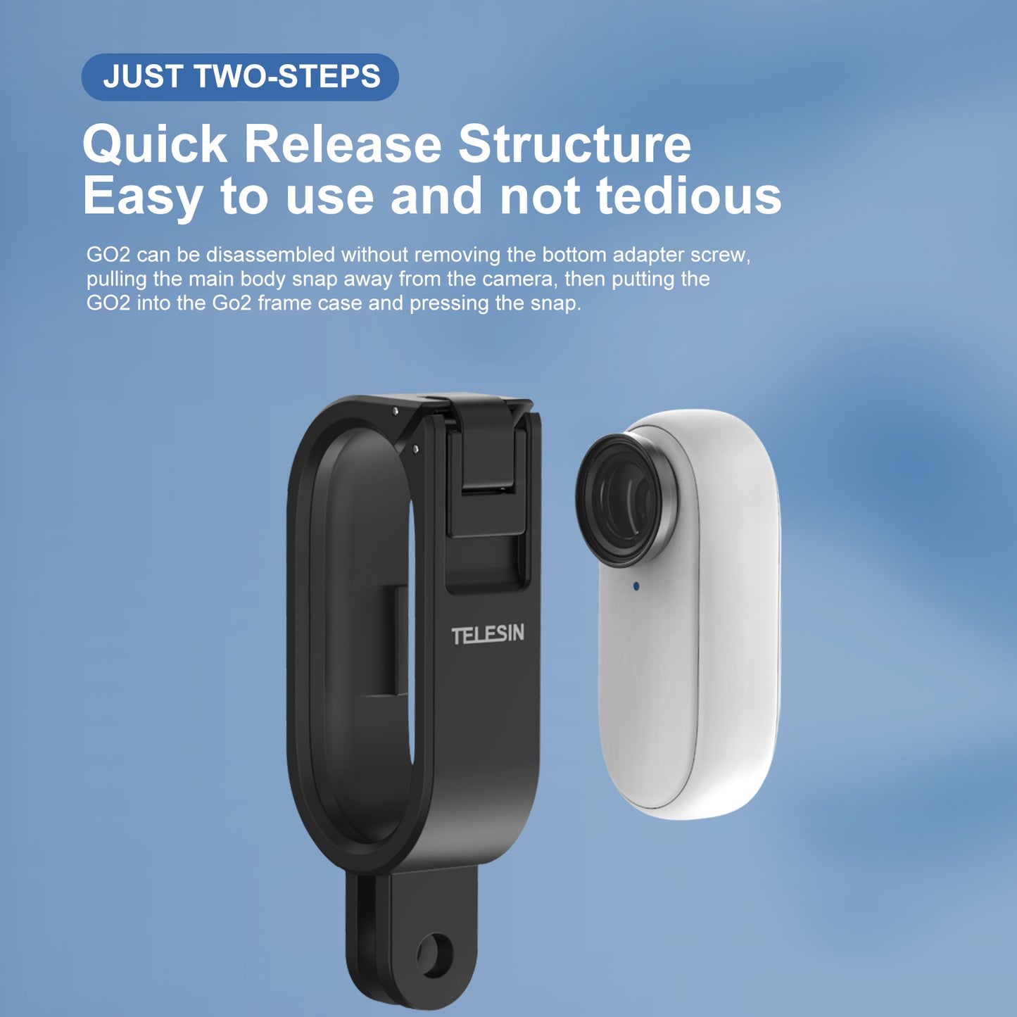 TELESIN Protective Camera Frame Stabilizer with 1/4 Screw Hole Base for Insta360 GO 2 - Black