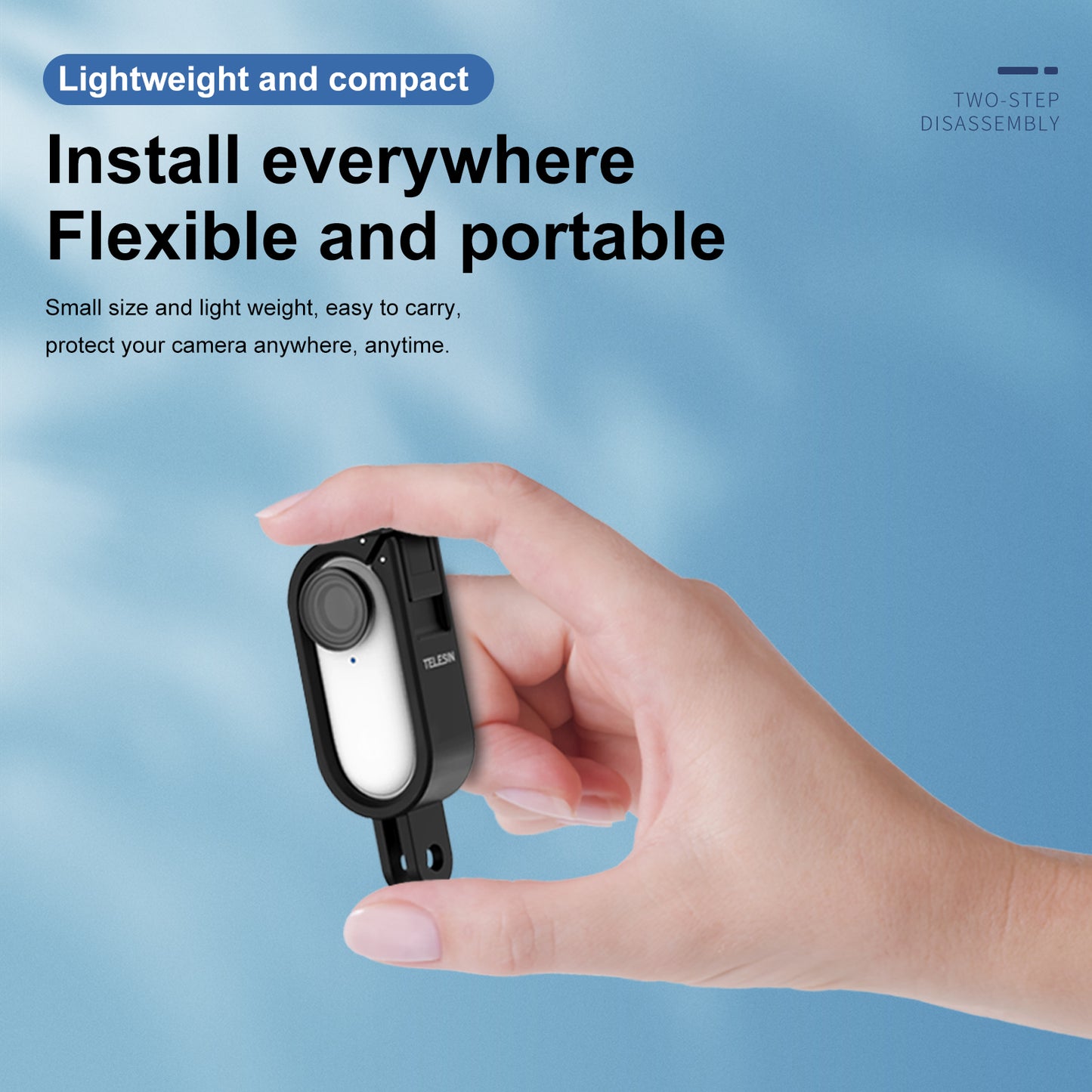 TELESIN Protective Camera Frame Stabilizer with 1/4 Screw Hole Base for Insta360 GO 2 - Black