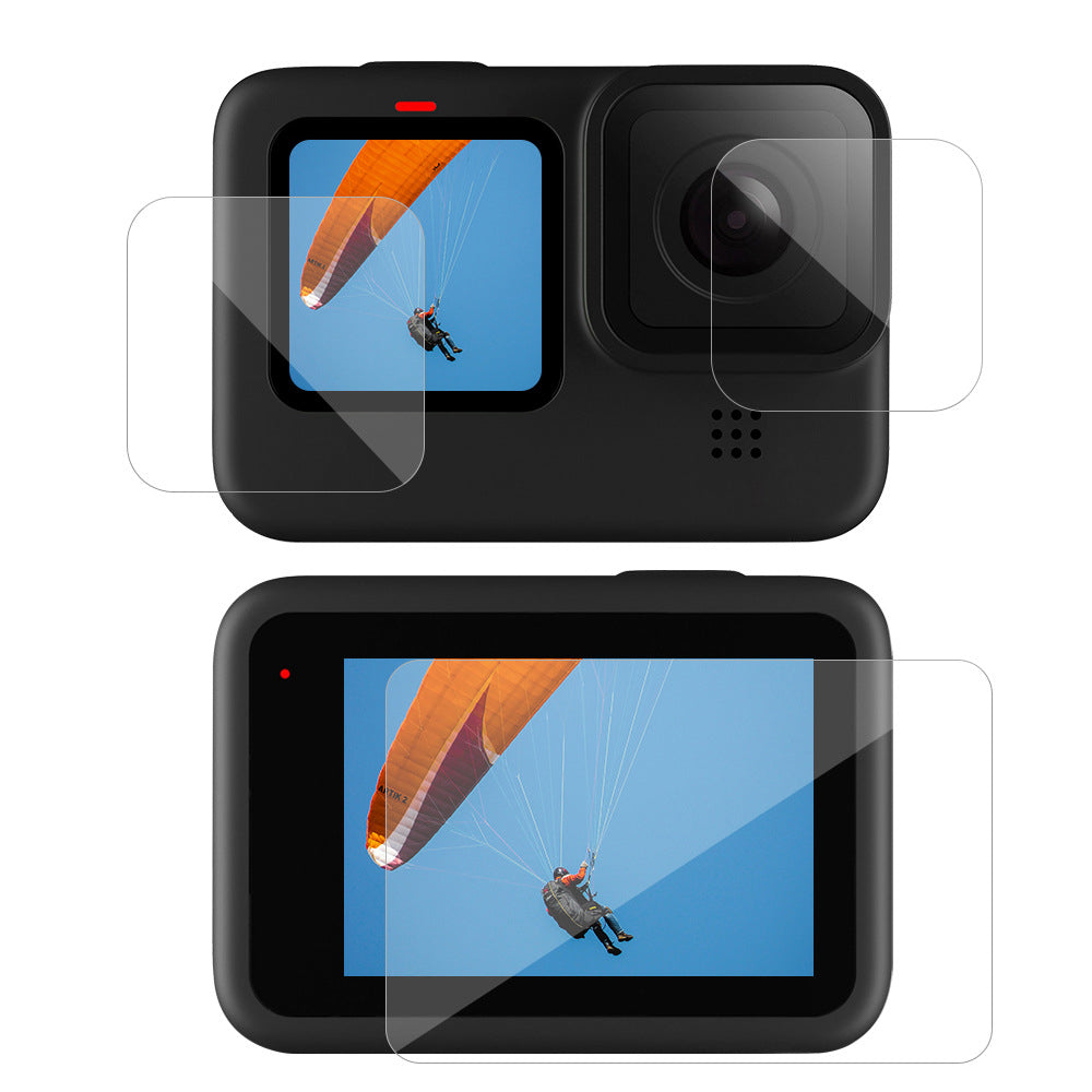 TELESIN GP-FLM-901 High Hardness Anti-explosion Tempered Glass Camera Lens Back Screen Protector Film + PET Soft Front Screen Protector for GoPro Hero 9 / 10 / 11