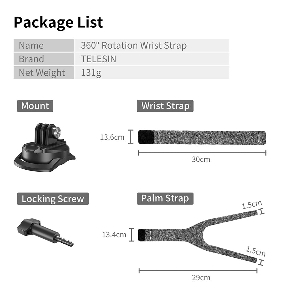 Uniqkart GP-WFS-221 360 Degrees Rotation Wrist Hand Strap Camera Holder Mount Band for GoPro Hero 9 / 10 / 11 Action Camera