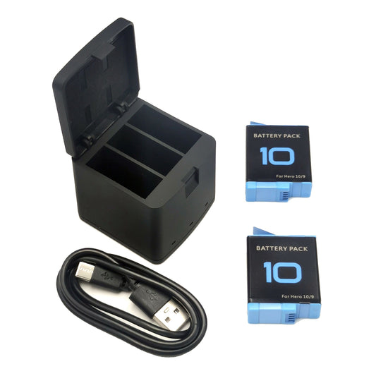AT1273 3-Channel USB Charger Charging Station with 2 Batteries for GoPro Hero 9/10 Action Camera