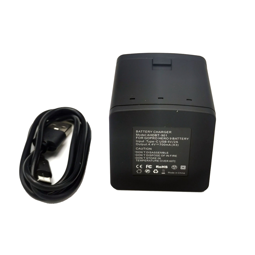 AT1273 3-Channel USB Charger Charging Station with 2 Batteries for GoPro Hero 9/10 Action Camera