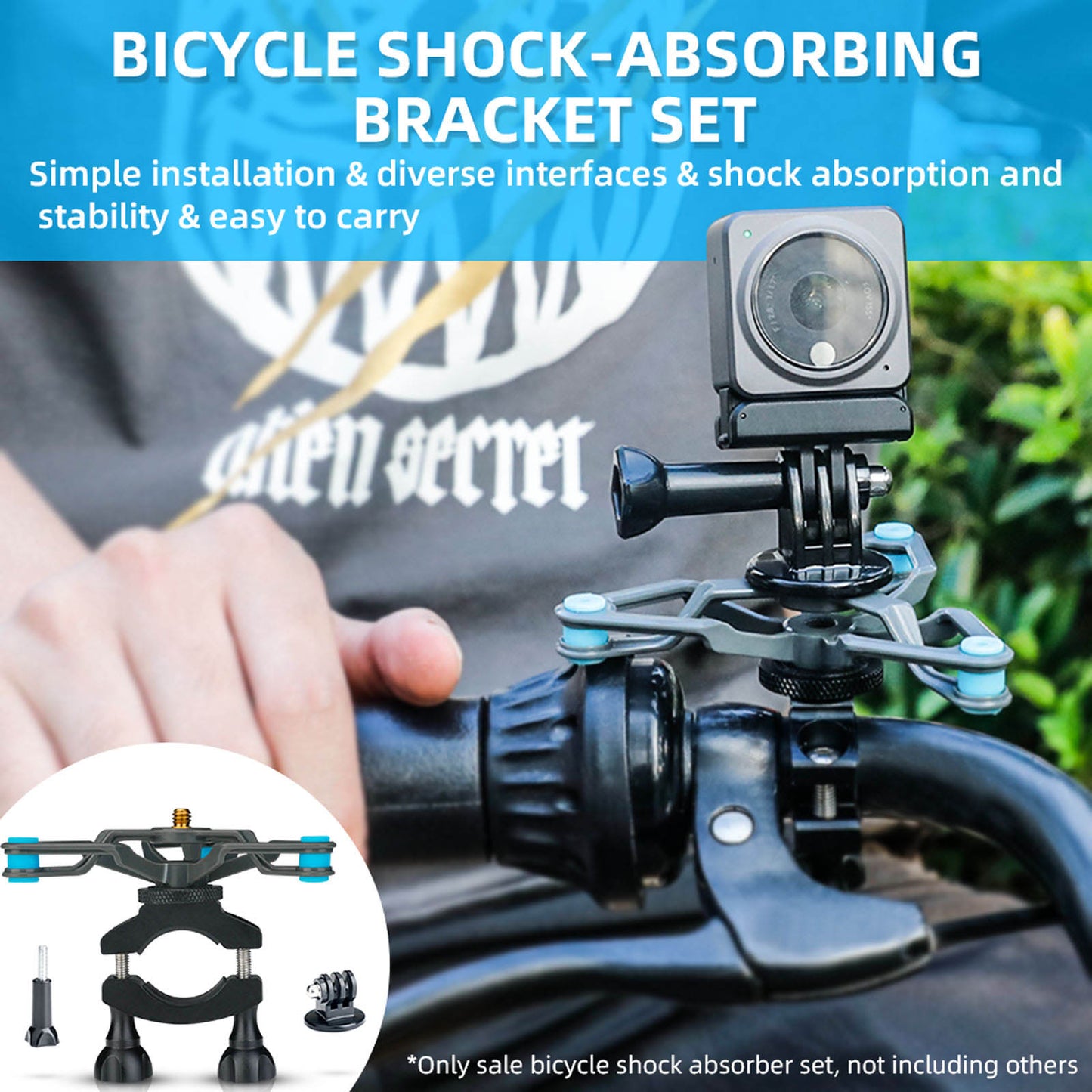 Uniqkart 1176200 Bike Bicycle Shock-absorbing Camera Holder Bracket Set for DJI Osmo Action 1/2 / GoPro