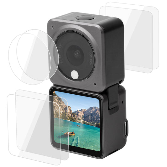 Uniqkart BHM83 2Set Scratch Resistant Tempered Glass Screen Protector Explosion-proof Screen + Lens Protector for DJI Action 2 (Dual-Scren Version)