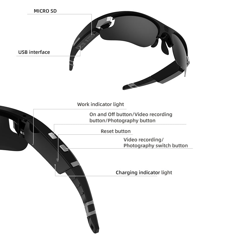 WS32 Multifunctional Smart Camera Glasses Support 256G TF Card Digital Glasses HD 1080P H.264 Video Glasses for Outdoor Riding