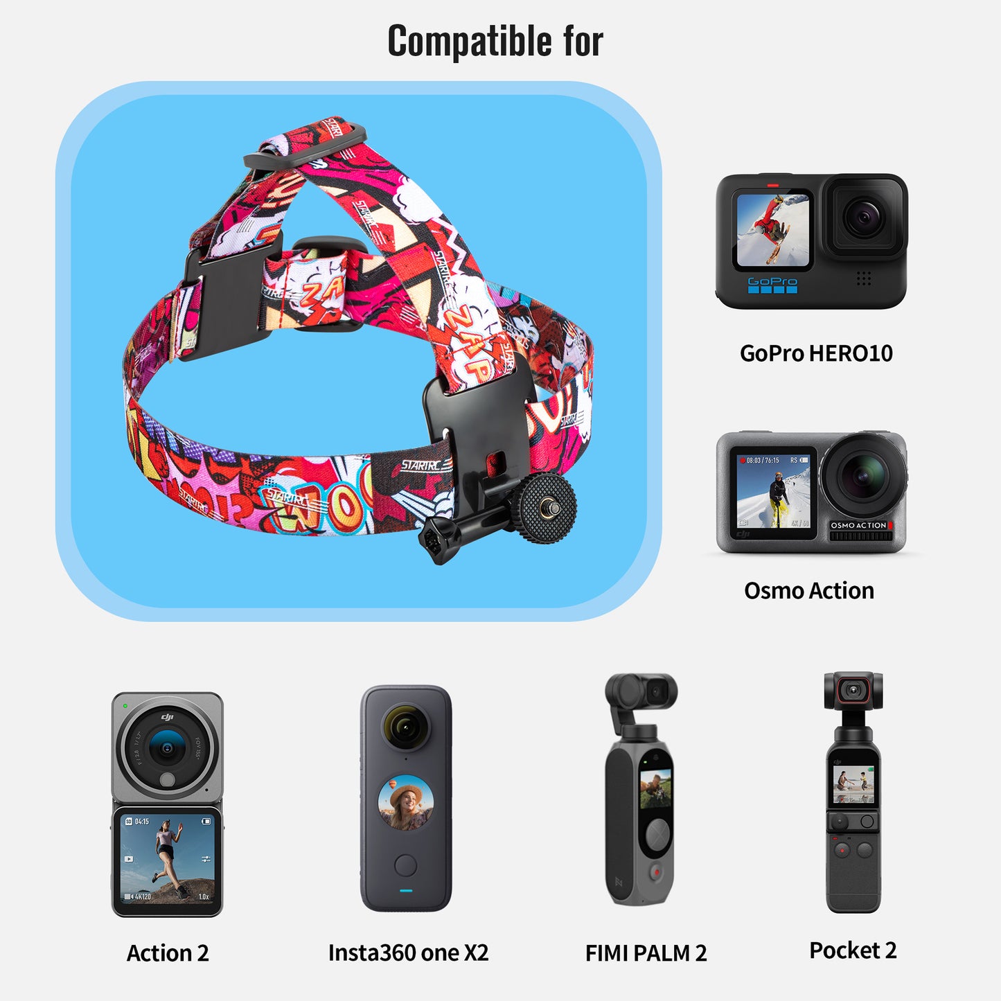 Uniqkart Phone Clip Holder Head Strap Camera Mount Holder Kit for OSMO/GoPro/DJI/Insta360 - Red