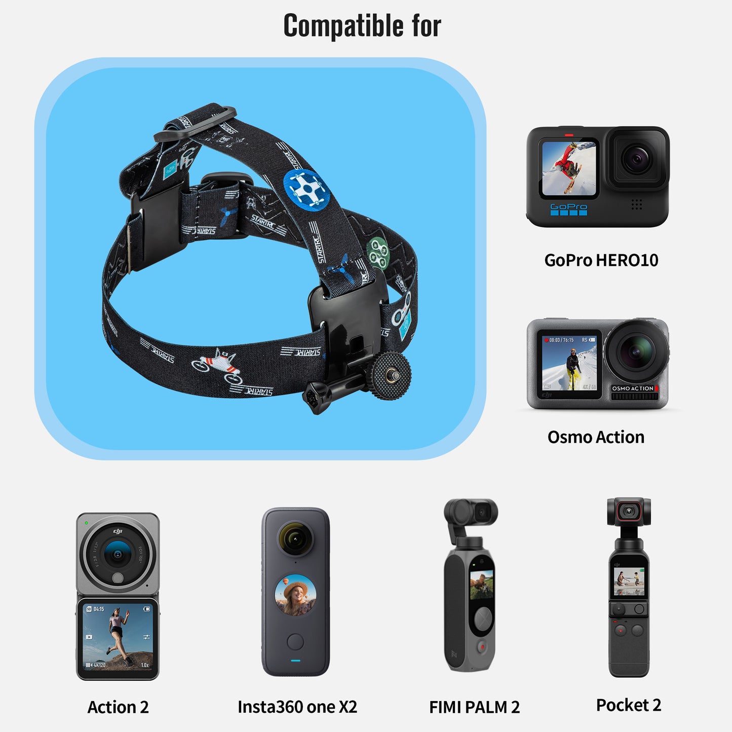 Uniqkart Phone Clip Holder Head Strap Camera Mount Holder Kit for OSMO/GoPro/DJI/Insta360 - Black
