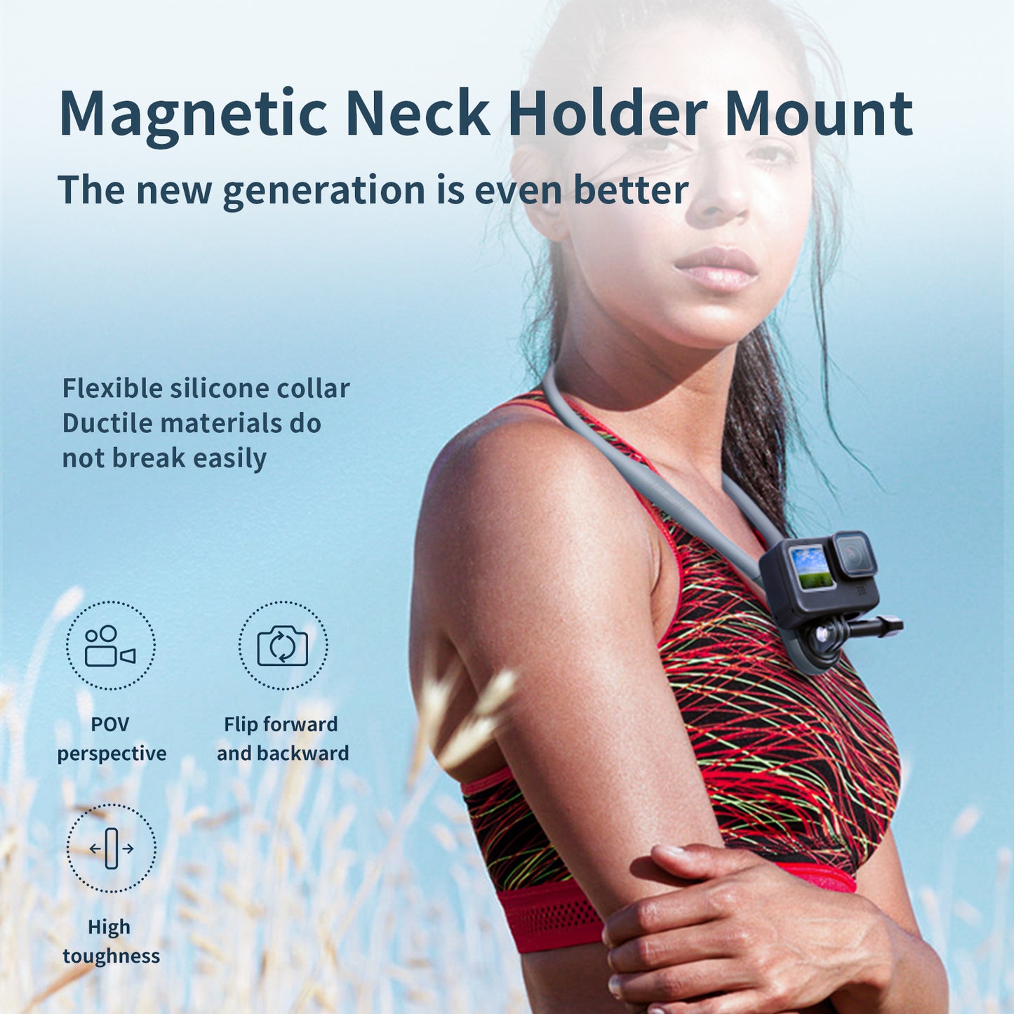 Uniqkart TE-HNB-001 Action Camera Neck Mount Magnetic Mount for GoPro Hero 9 / 10 / 11 / 8 / 7 Insta360 GO 2