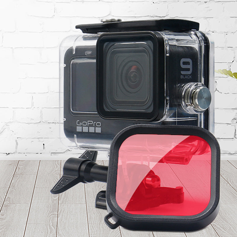 Uniqkart FLW297 for GoPro Hero 9/10 Action Camera Lens Filter Waterproof Diving Case Accessories - Red