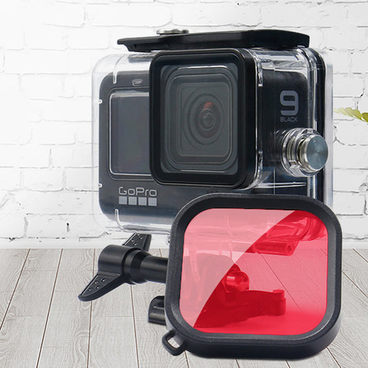 Uniqkart FLW297 for GoPro Hero 9/10 Action Camera Lens Filter Waterproof Diving Case Accessories - Red