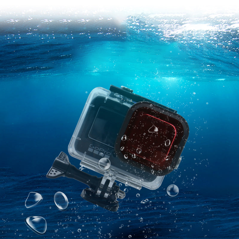 Uniqkart FLW297 for GoPro Hero 9/10 Action Camera Lens Filter Waterproof Diving Case Accessories - Red