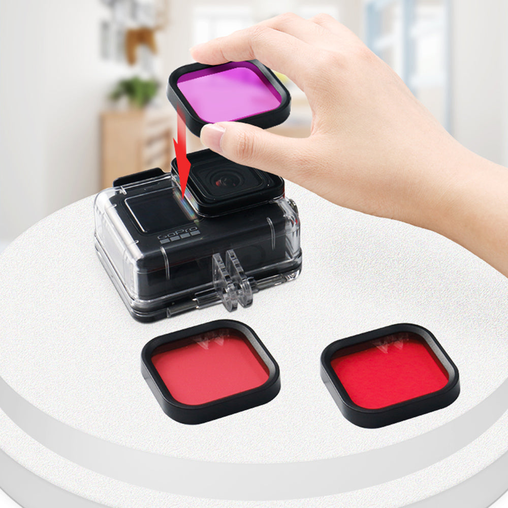 Uniqkart FLW297 for GoPro Hero 9/10 Action Camera Lens Filter Waterproof Diving Case Accessories - Red