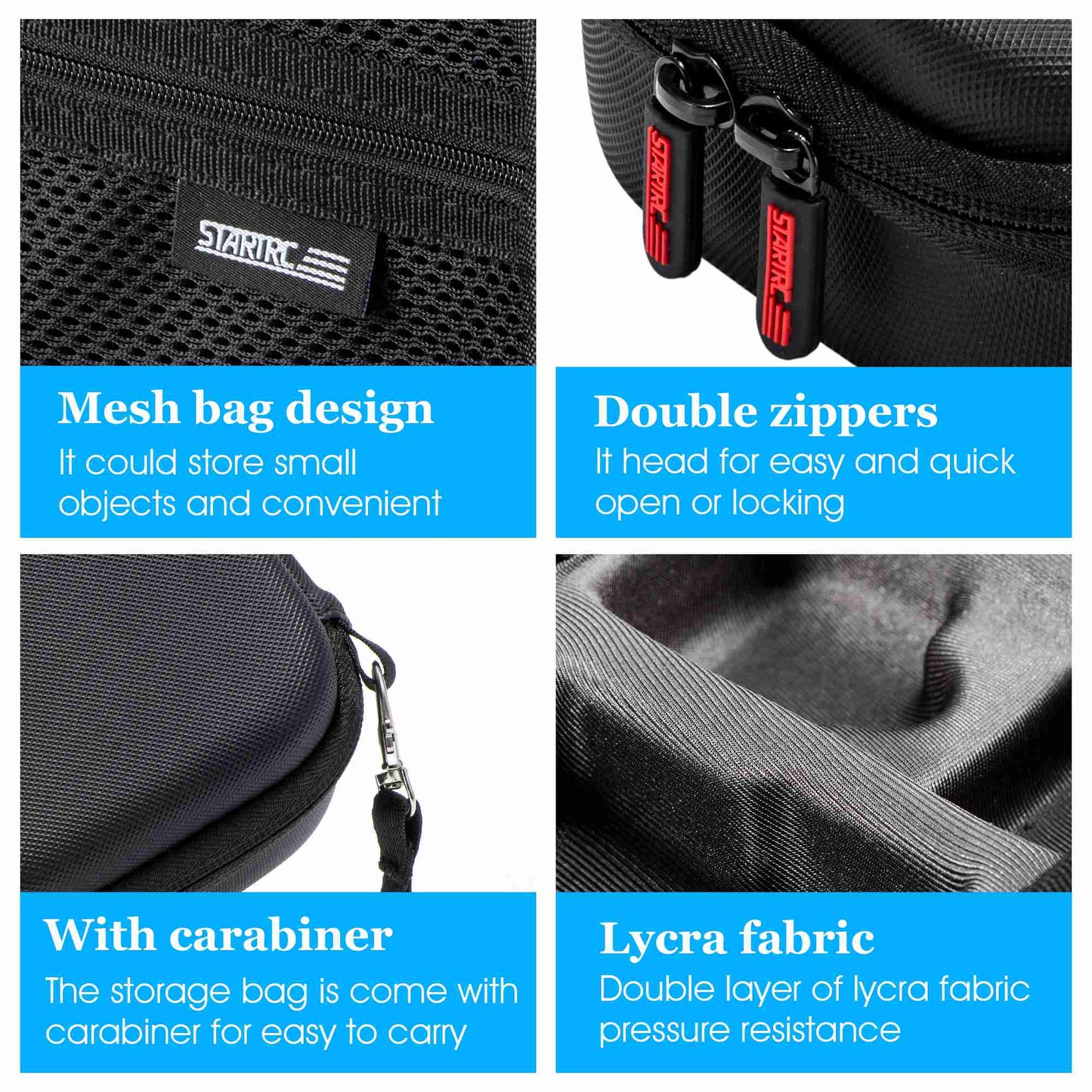 Uniqkart 1110667 For GoPro Hero 10 Portable Zipper Case PU Leather Textured Handle Strap Accessories Storage Bag