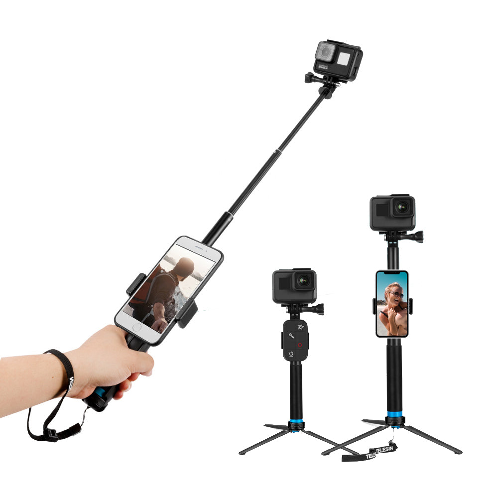 Uniqkart GP-MNP-090-S For GoPro Hero 8 Action Camera Aluminum Alloy Selfie Stick Extendable Handheld Telescope Pole Tripod Mount Stand
