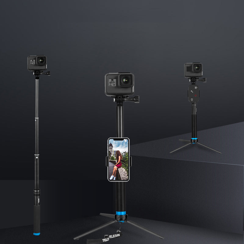 Uniqkart GP-MNP-090-S For GoPro Hero 8 Action Camera Aluminum Alloy Selfie Stick Extendable Handheld Telescope Pole Tripod Mount Stand