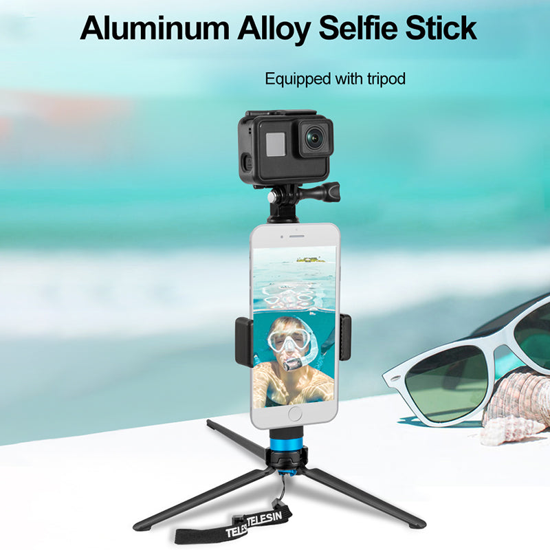 Uniqkart GP-MNP-090-S For GoPro Hero 8 Action Camera Aluminum Alloy Selfie Stick Extendable Handheld Telescope Pole Tripod Mount Stand