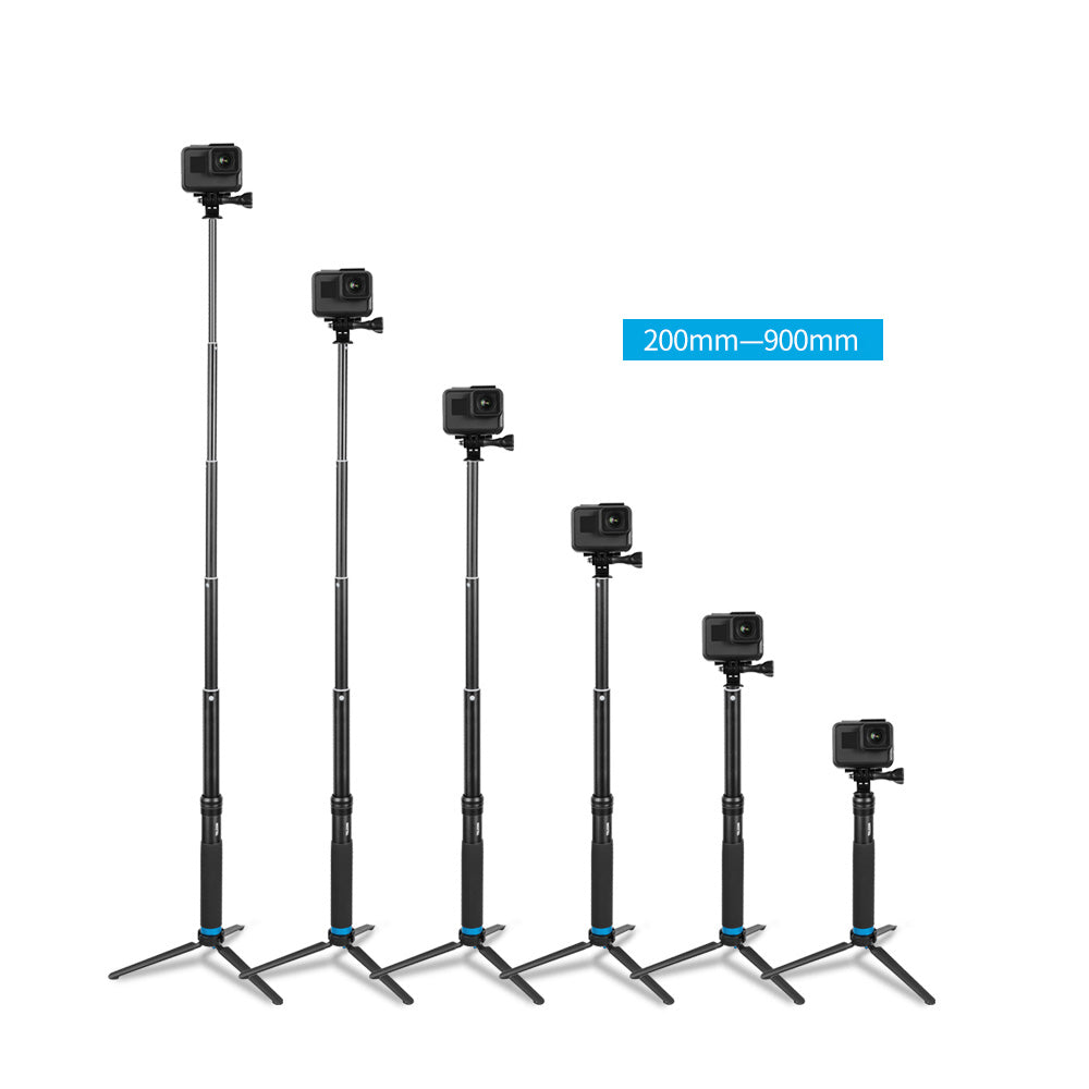 Uniqkart GP-MNP-090-S For GoPro Hero 8 Action Camera Aluminum Alloy Selfie Stick Extendable Handheld Telescope Pole Tripod Mount Stand