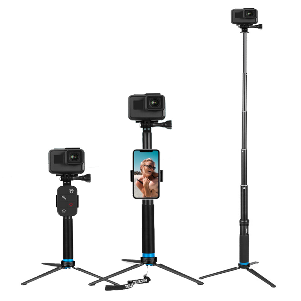 Uniqkart GP-MNP-090-S For GoPro Hero 8 Action Camera Aluminum Alloy Selfie Stick Extendable Handheld Telescope Pole Tripod Mount Stand