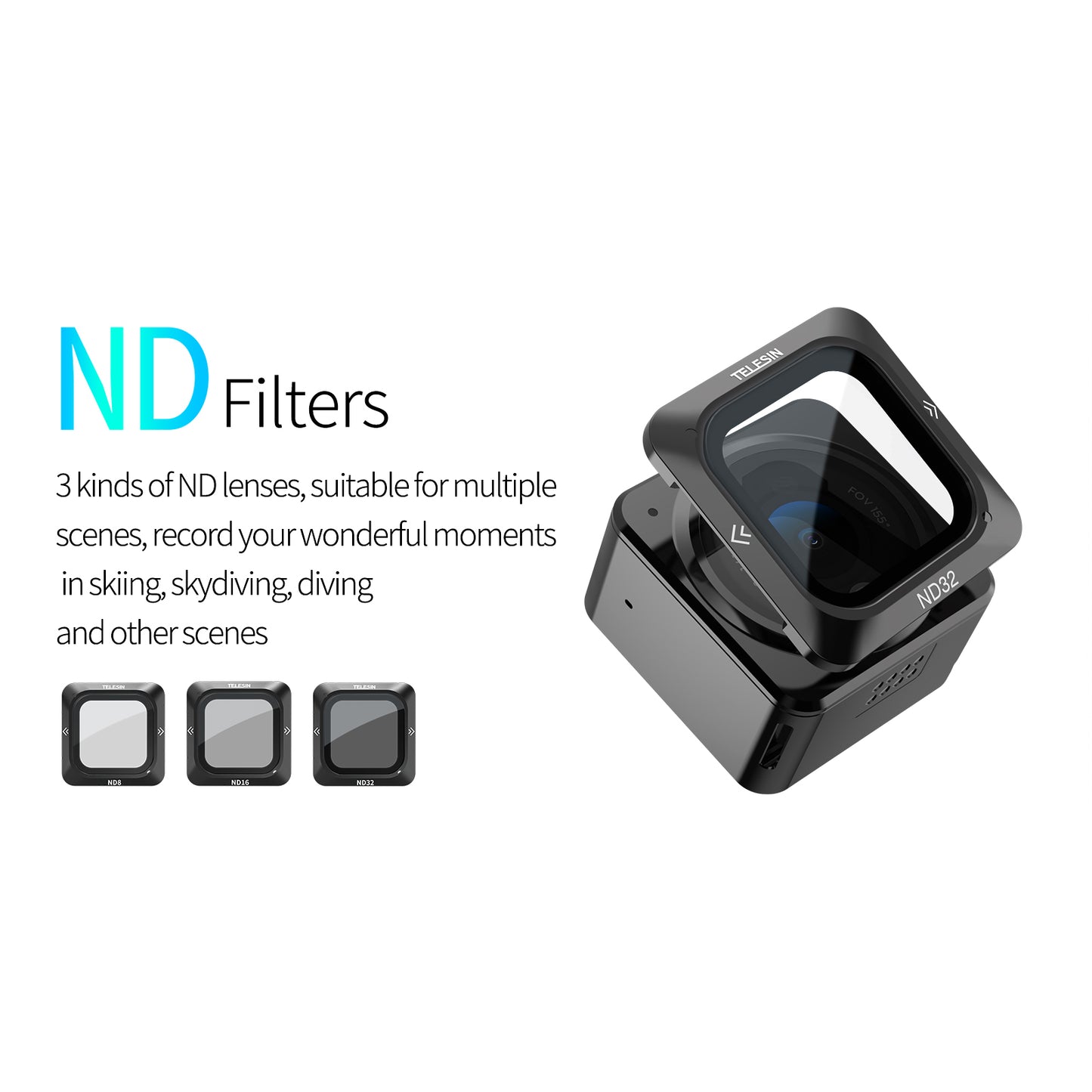 Uniqkart OA-FLT-003 For DJI Action 2 3Pcs/Set Magnetic Adsorption ND8/16/32 Filter Optical Glass Camera Lens Filter
