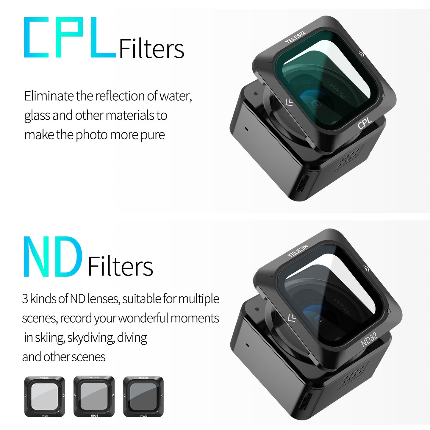 Uniqkart OA-FLT-004 For DJI Action 2 4Pcs/Set CPL+ND8/16/32 Camera Lens Filter Magnetic Optical Glass Lens Filter