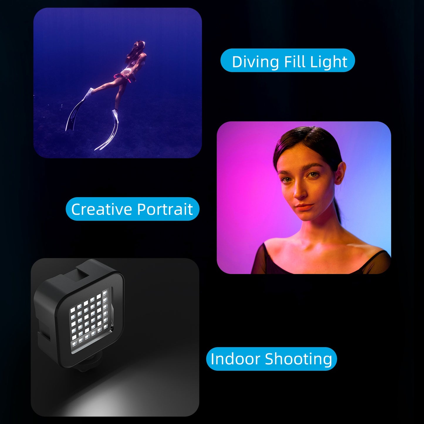 Uniqkart TE-BGD-004 30m RGB Diving Fill Light Portable Mini Video Light with 7 Lighting Mode for Indoor Shooting Live-Streaming