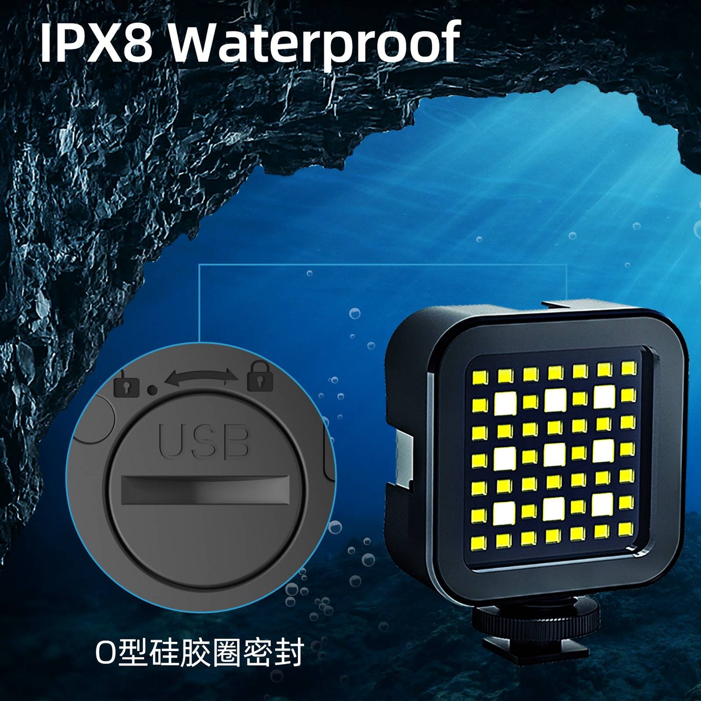 Uniqkart TE-BGD-004 30m RGB Diving Fill Light Portable Mini Video Light with 7 Lighting Mode for Indoor Shooting Live-Streaming