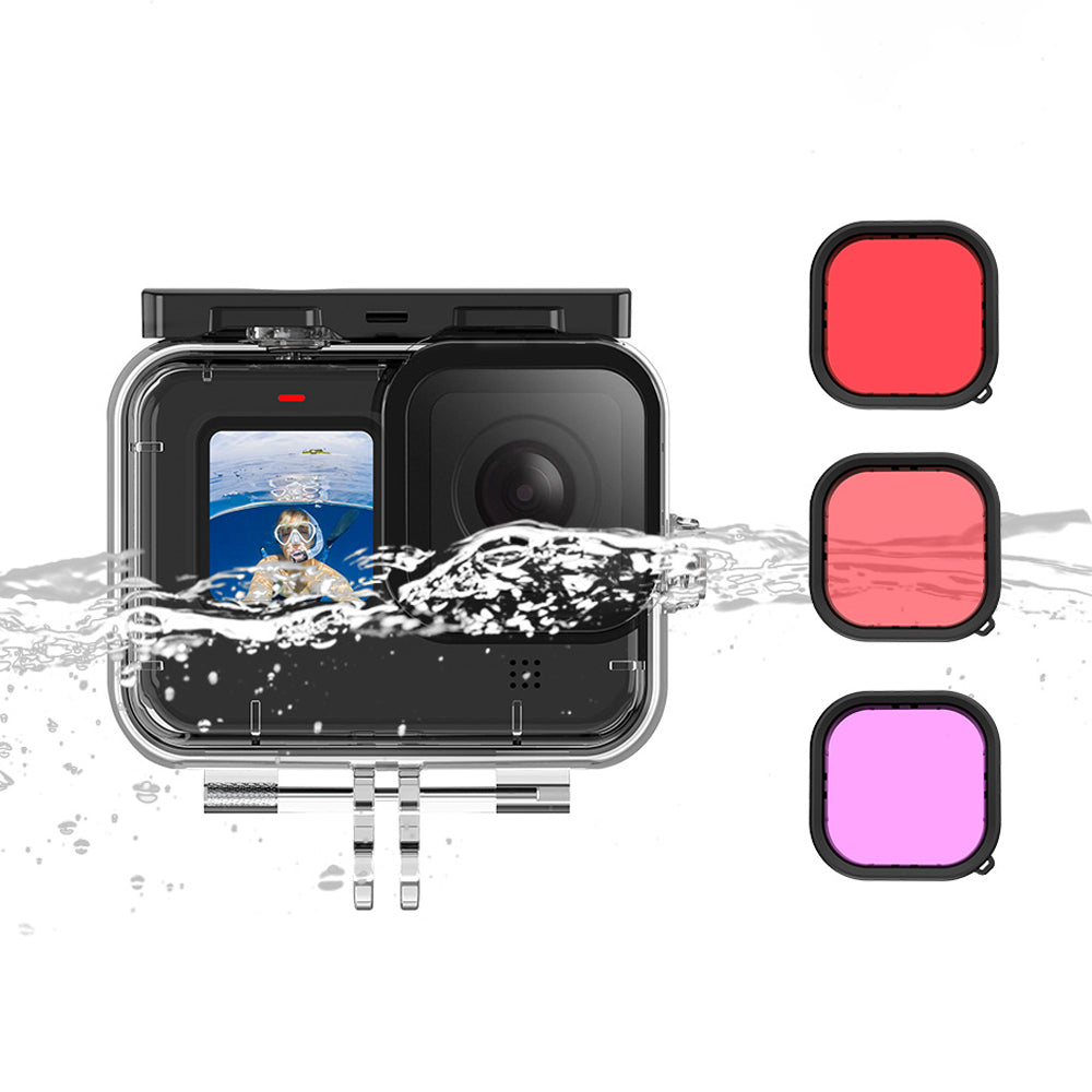 Uniqkart GP-WTP-904 For GoPro Hero 9 / 10 / 11 45m Underwater Camera Case Waterproof Protection Diving Shell with 3 Lens Filters
