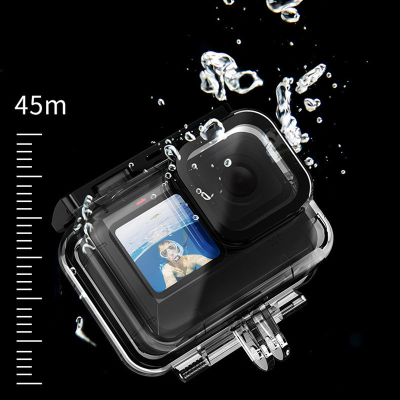 Uniqkart GP-WTP-904 For GoPro Hero 9 / 10 / 11 45m Underwater Camera Case Waterproof Protection Diving Shell with 3 Lens Filters