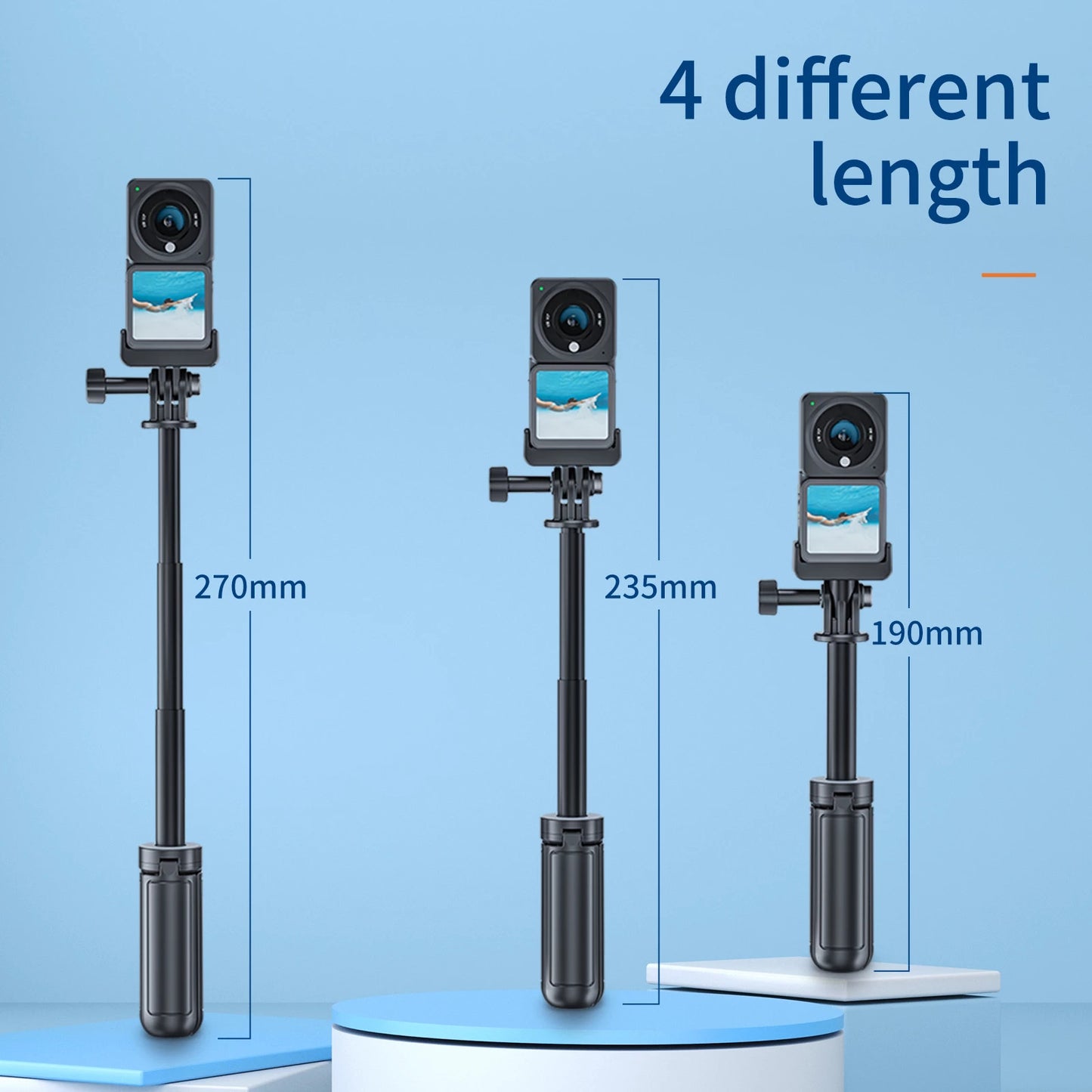 TELESIN OA-RCSS-001 Portable Mini Selfie Stick Retractable Tripod Mount Stand with GoPro Adapter for Action Camera