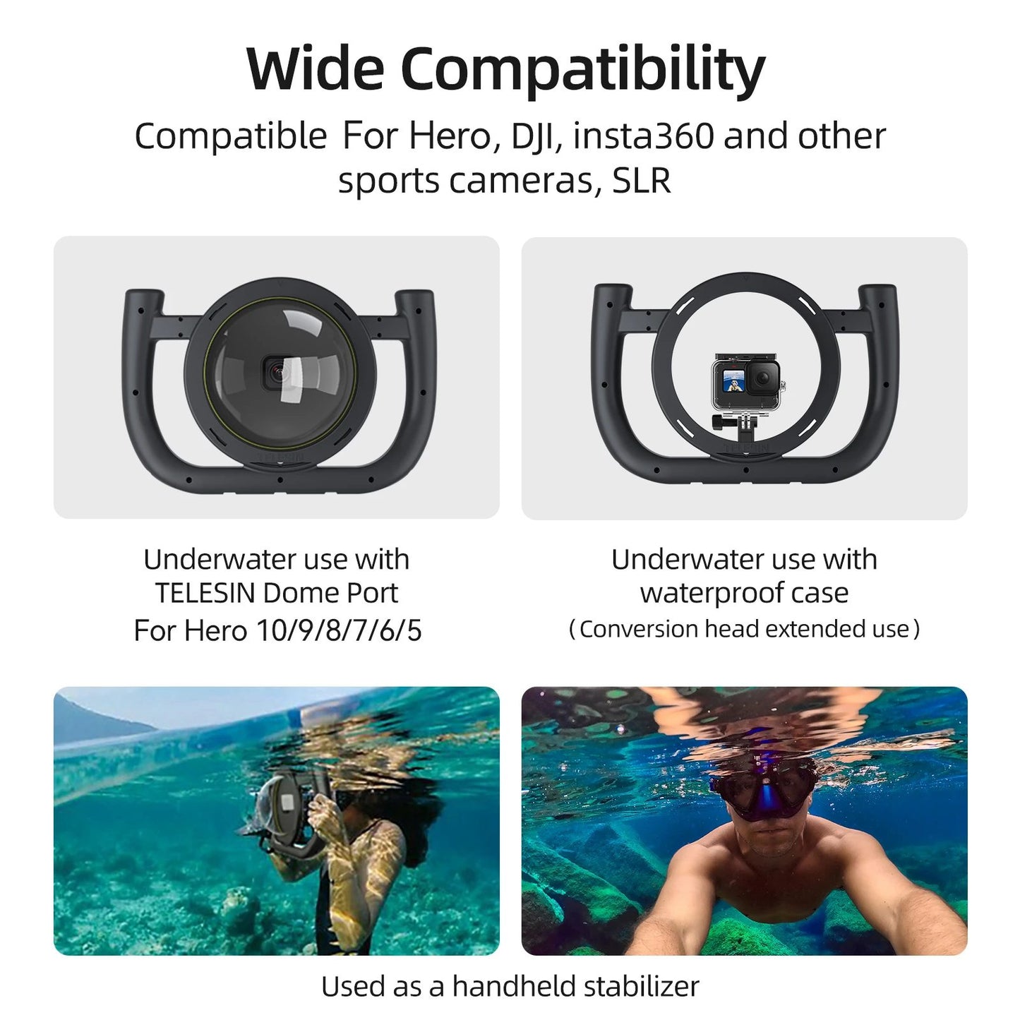Uniqkart GP-DSD-001 For GoPro Dome Port Action Camera Waterproof Housing Handheld Diving Stand Rig Stabilizer