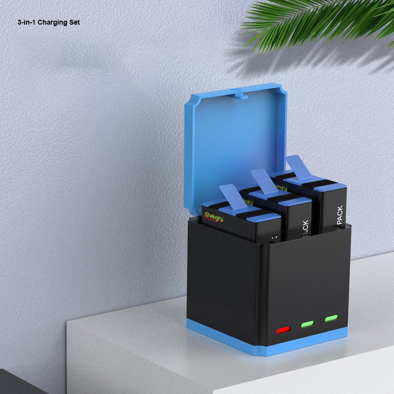 Uniqkart For GoPro Hero 10 / 9 Multi-protection Fast Charger Set (3 Batteries+1 Type-C Cable+1 Storage Charging Box)