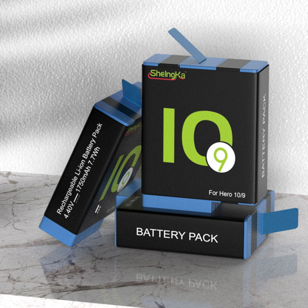 Uniqkart For GoPro Hero 10 / 9 Multi-protection Fast Charger Set (3 Batteries+1 Type-C Cable+1 Storage Charging Box)