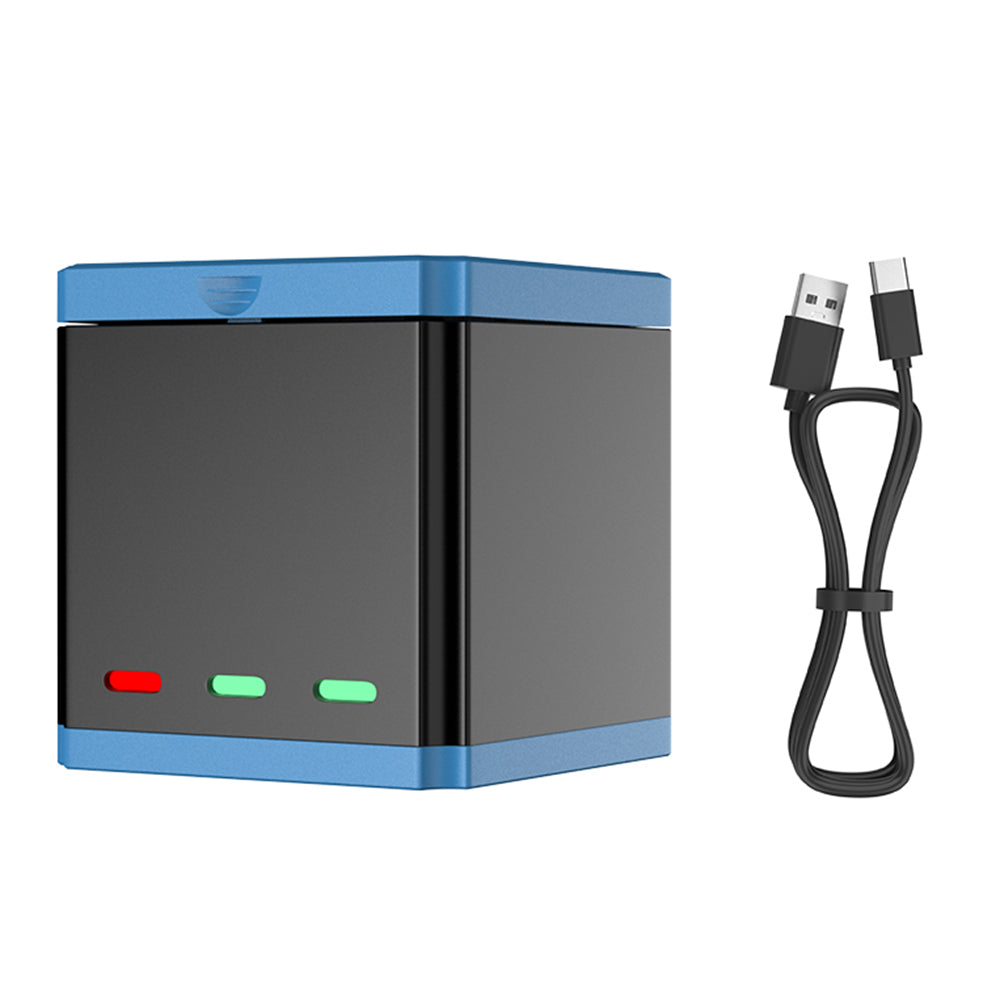 Uniqkart For GoPro Hero 10 / 9 Multi-protection 3-Battery Fast Charger Station Storage Charging Box with Type-C Cable