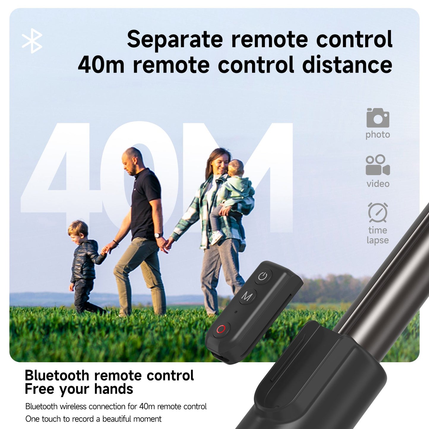 Uniqkart TE-RCSS-003 1.3m Aluminum Alloy Telescopic Selfie Stick Bluetooth Remote Control Camera Tripod for GoPro11 / 10