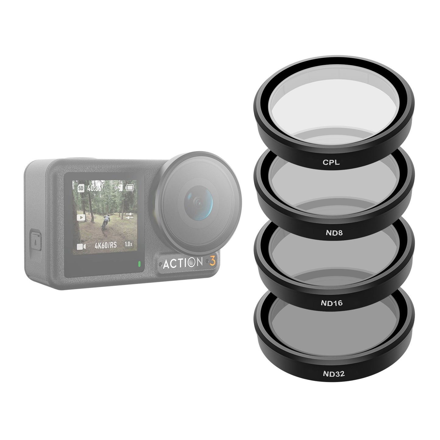 Uniqkart OA-FLT-005 For DJI Osmo Action 3 Camera Lens Filters Set Optical Glass CPL + ND8 + ND16 + ND32 Filters