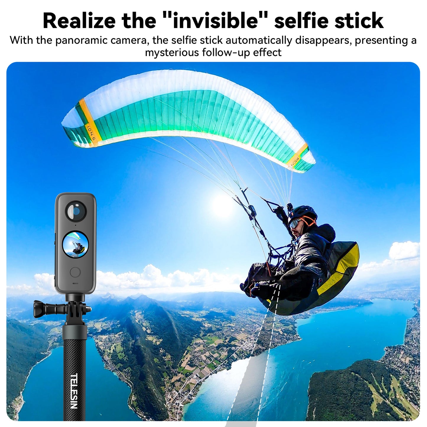 Uniqkart GP-MNP-002 1.2m Carbon Fiber Extendable Selfie Stick Lightweight Selfie Pole Compatible for GoPro Insta360 Cameras