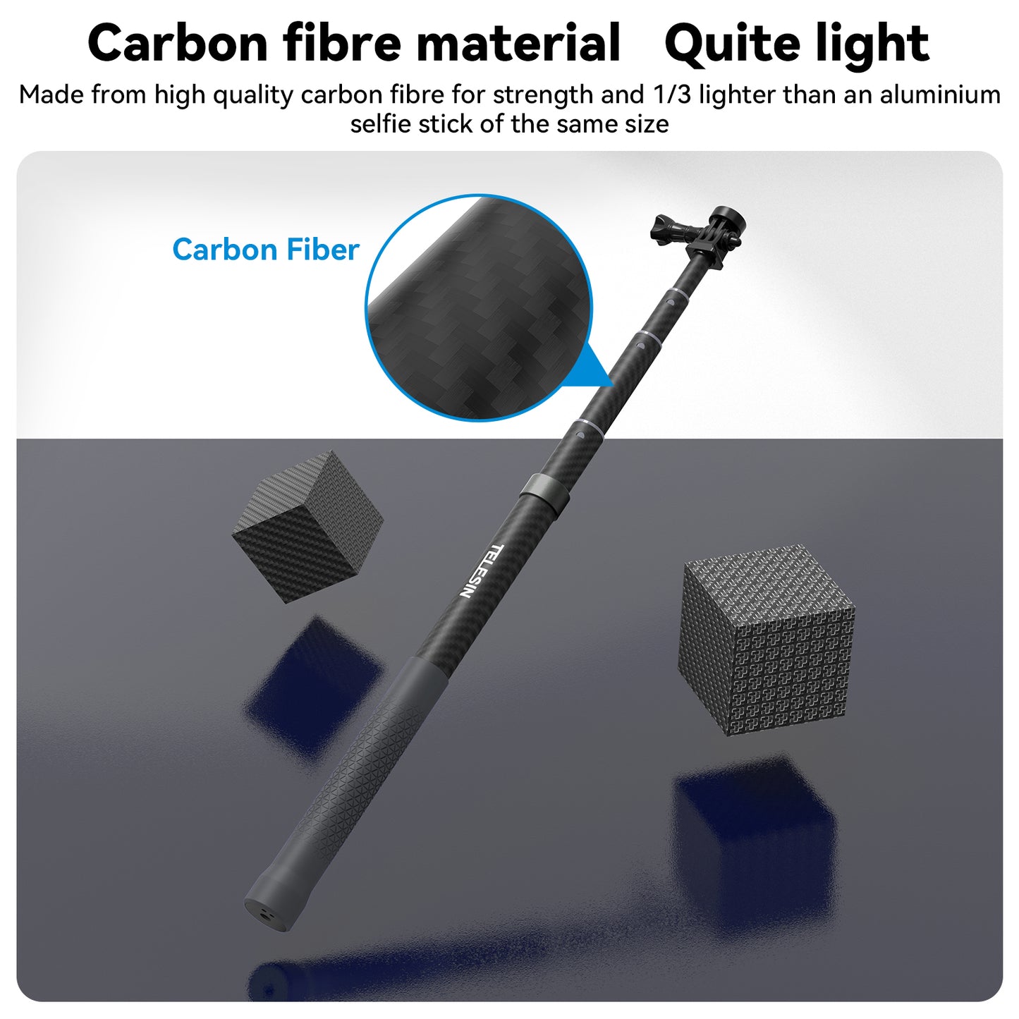 Uniqkart GP-MNP-002 1.2m Carbon Fiber Extendable Selfie Stick Lightweight Selfie Pole Compatible for GoPro Insta360 Cameras