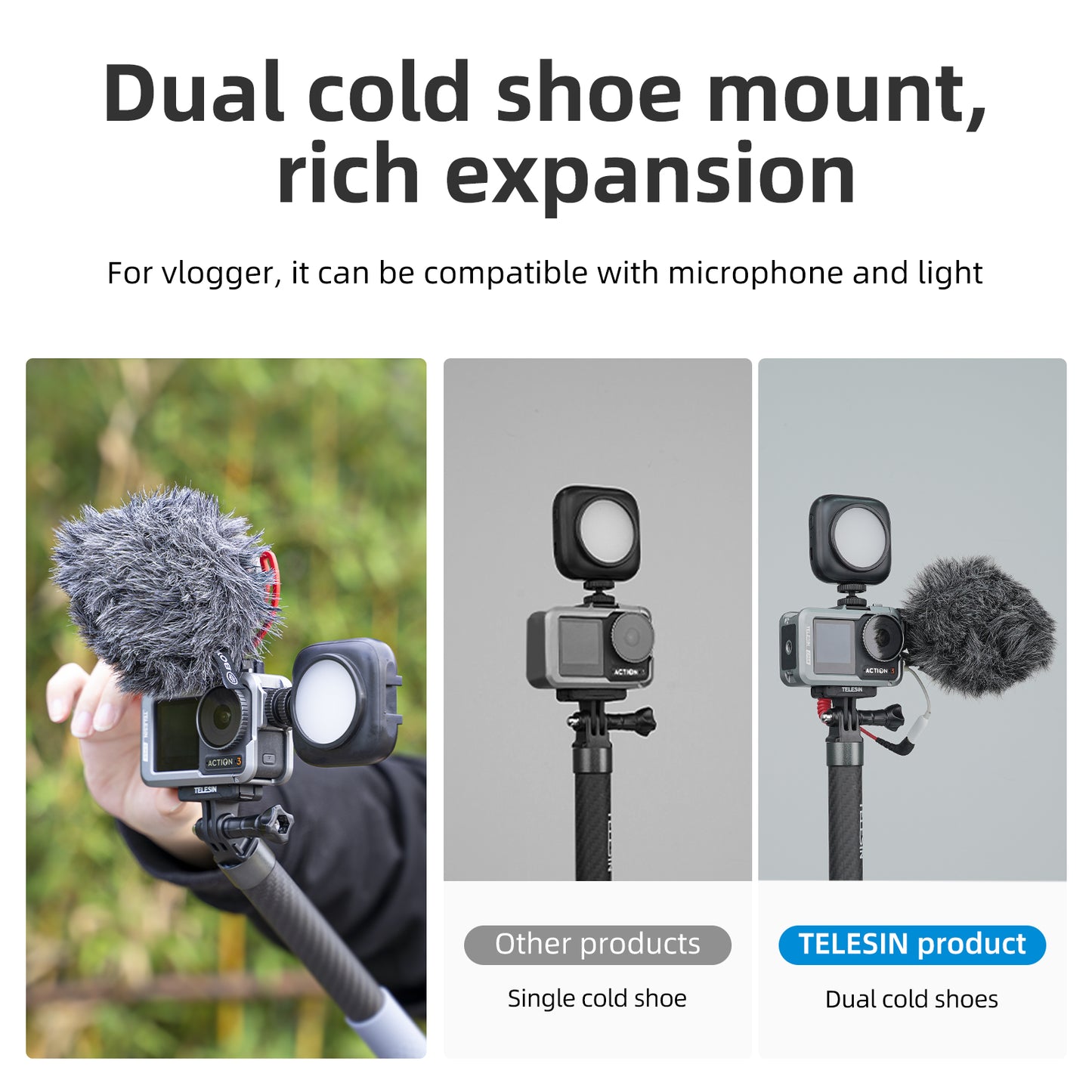 Uniqkart OA-FMS-004 For DJI Action3 Metal Combo Cage with Dual Cold Shoe Mount