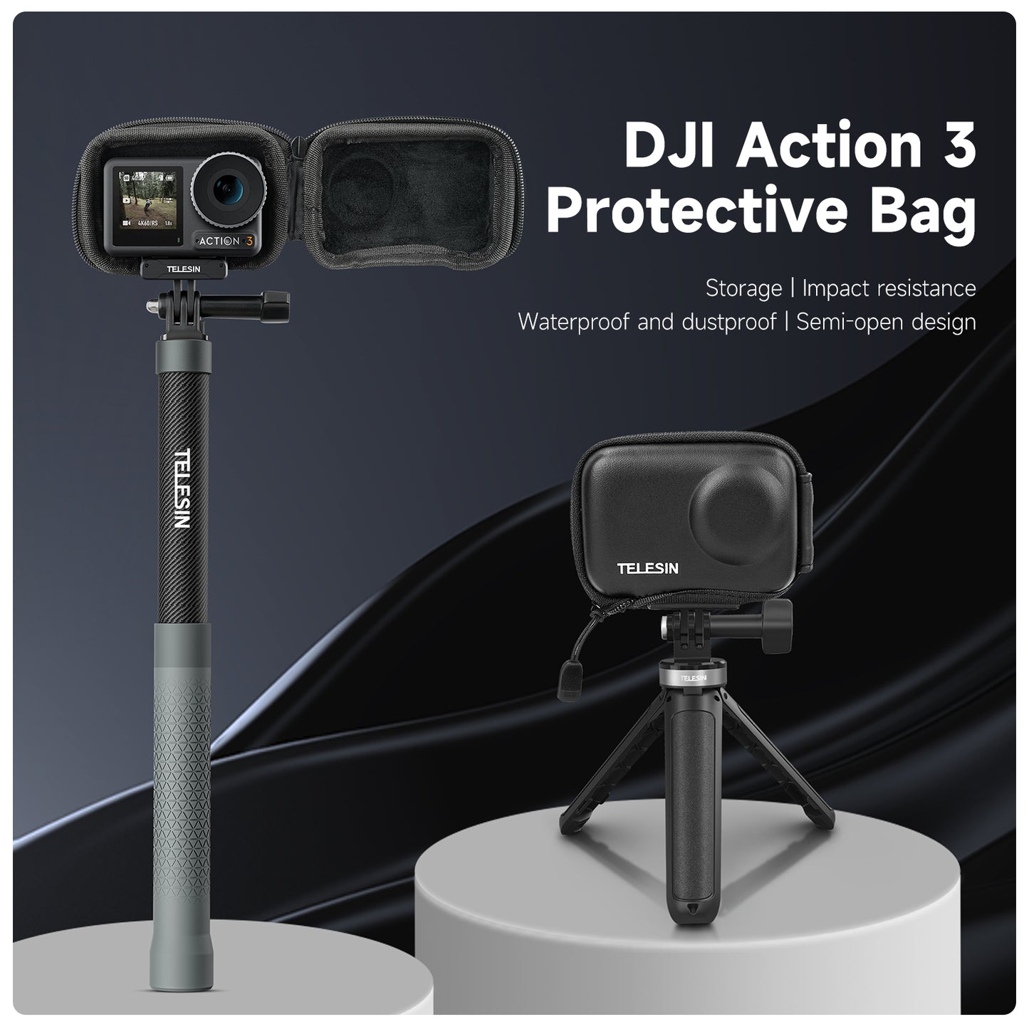 Uniqkart OA-BAG-002 For DJI Osmo Action3 PU Leather+EVA Storage Protection Bag with Half Open Zip