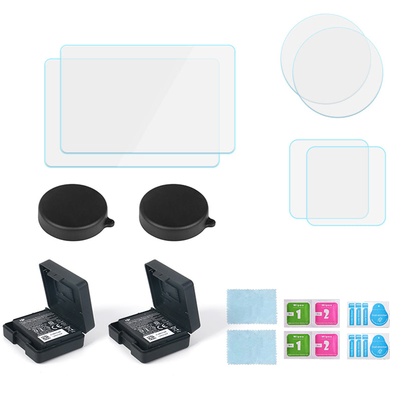 Uniqkart for DJI Osmo Action 3 Battery Storage Box Lens Cover Tempered Glass Screen Protector Set