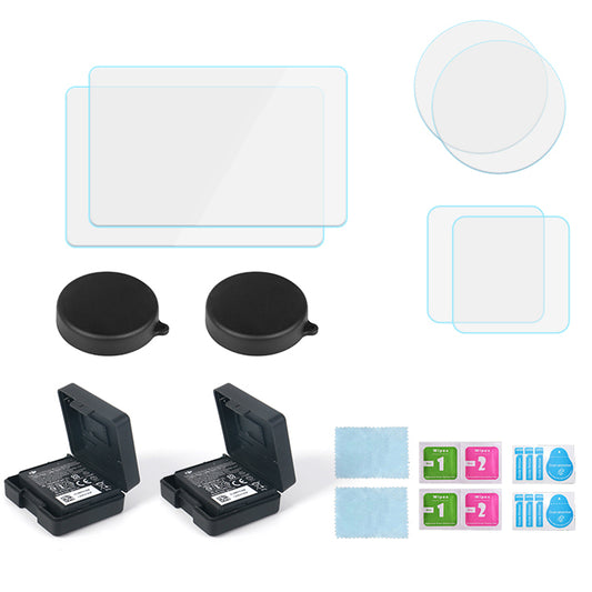 Uniqkart for DJI Osmo Action 3 Battery Storage Box Lens Cover Tempered Glass Screen Protector Set